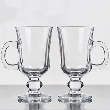 JAIRESTONE Irish Coffee Mugs with Handle, Clear Glass Cups for Iced Coffee, Latte, Cappuccino, Hot Chocolate, Set of 2