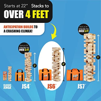 Jenga Official Giant JS6 - Extra Large Size Stacks to Over 4 feet, Includes Heavy-Duty Carry Bag, Premium Hardwood Blocks, Splinter Resistant, Precision-Crafted Known Brand Game