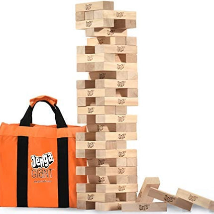 Jenga Official Giant JS6 - Extra Large Size Stacks to Over 4 feet, Includes Heavy-Duty Carry Bag, Premium Hardwood Blocks, Splinter Resistant, Precision-Crafted Known Brand Game
