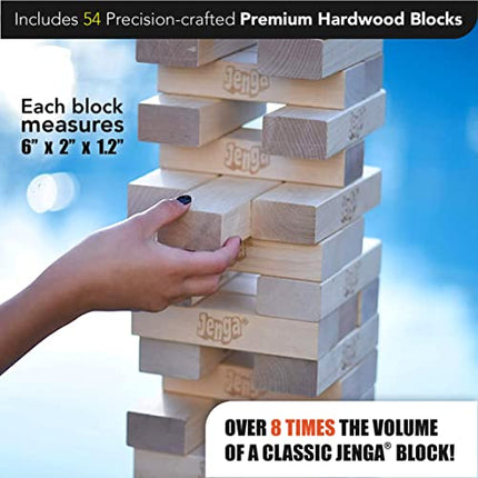 Jenga Official Giant JS6 - Extra Large Size Stacks to Over 4 feet, Includes Heavy-Duty Carry Bag, Premium Hardwood Blocks, Splinter Resistant, Precision-Crafted Known Brand Game