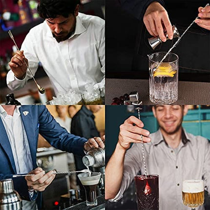 JETKONG 4 Pcs Bar Spoon Cocktail Mixing Spoon 12-Inch Bar Stirring Spoon Stainless Steel Cocktail Stirrer, Long Handle Drink Stirrers Cocktail Spoon