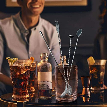 JETKONG 4 Pcs Bar Spoon Cocktail Mixing Spoon 12-Inch Bar Stirring Spoon Stainless Steel Cocktail Stirrer, Long Handle Drink Stirrers Cocktail Spoon