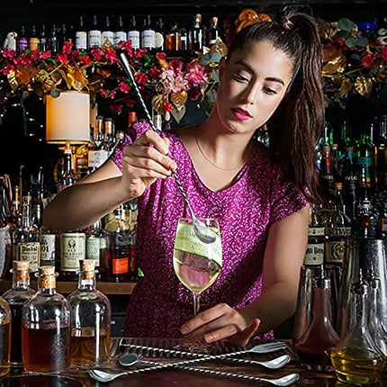 JETKONG 4 Pcs Bar Spoon Cocktail Mixing Spoon 12-Inch Bar Stirring Spoon Stainless Steel Cocktail Stirrer, Long Handle Drink Stirrers Cocktail Spoon