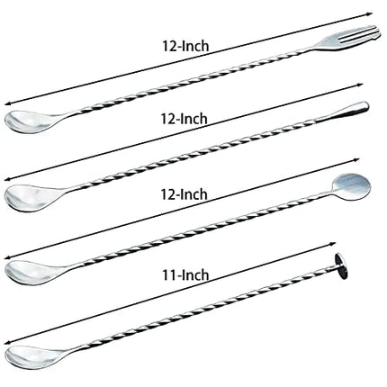 JETKONG 4 Pcs Bar Spoon Cocktail Mixing Spoon 12-Inch Bar Stirring Spoon Stainless Steel Cocktail Stirrer, Long Handle Drink Stirrers Cocktail Spoon