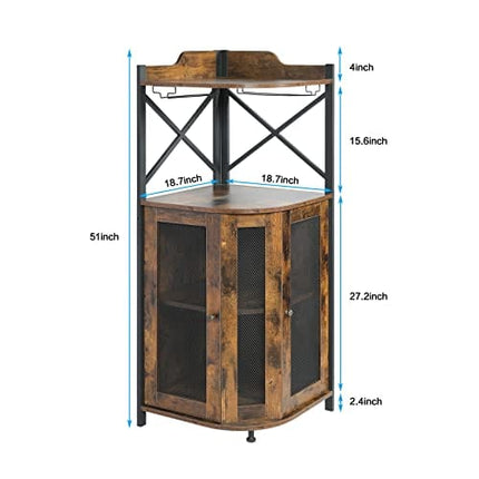 JKsmart Corner Bar Cabinet with Glass Holder,Industrial Wine Cabinet with Mesh Door,Wine Bar Cabinet with Adjustable Shelf,Home Bar for Liquor and Wine Storage,Rustic Brown