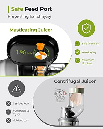 Jocuu Slow Masticating Juicer with Soft/Hard Modes Easy to Clean Quiet Motor & Reverse Function, Cold Press Juicer for Fruit & Vegetable, 90% Juice Yield, with Brush & Recipes (Grey)