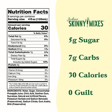Jordan's Skinny Mixes, Pina Colada, Sugar Free Cocktail Mix, 32 Ounces (Pack of 1), Flavoring for Cocktails, Mocktails, Frozen Drinks, & Flavored Beverages