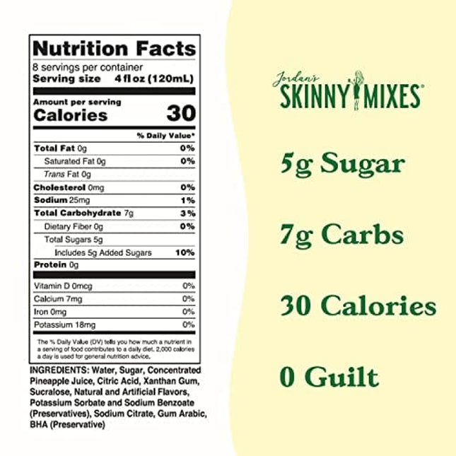 Jordan's Skinny Mixes, Pina Colada, Sugar Free Cocktail Mix, 32 Ounces (Pack of 1), Flavoring for Cocktails, Mocktails, Frozen Drinks, & Flavored Beverages