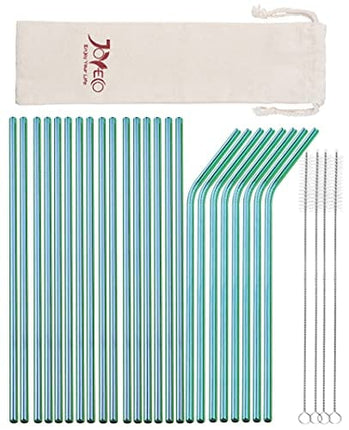 JOYECO Stainless Steel Straws Metal Reusable for 20oz Tumblers Rumblers Drinking Beverage Set of 24, Green