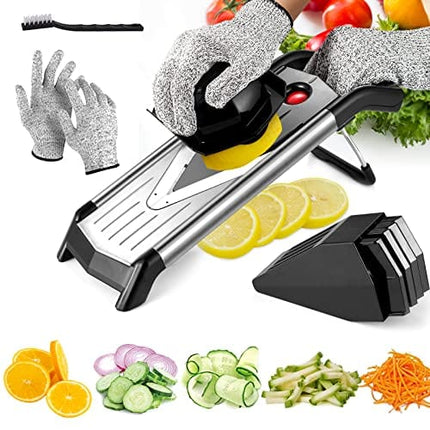 JOYHILL V-Blade Mandoline Slicer - Premium Stainless Steel Vegetable Chopper with 5 Blades, Safety Gloves, and Easy-to-Clean Design