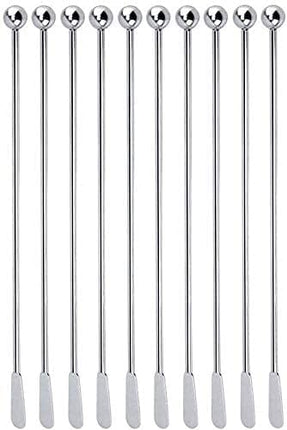 Jsdoin Stainless Steel Coffee Beverage Stirrers Stir Cocktail Drink Swizzle Stick with Small Rectangular Paddles (10 silver)