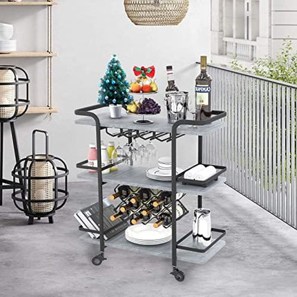 Jubao 3-Tier Bar Cart for The Home, Mobile Serving Bar Cart with Glass Holders and 8 Wine Racks Storage, Wine Trolley Kitchen Island Cart on Wheels, Modern Coffee Bar Cart for Kitchen Outdoor