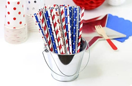 Just Artifacts Premium Disposable Drinking Striped Paper Straws (100pcs, Red)
