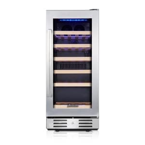 Kalamera 15" Wine Cooler Refrigerator, Mini Fridge, 30 Bottle Built-in/Freestanding Wine Fridge, Seamless Stainless Steel & Double-Layer Tempered Glass Door, Temperature Memory Function for Wine