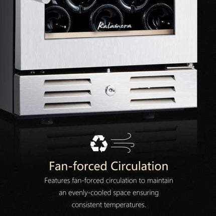 Kalamera 15" Wine Cooler Refrigerator, Mini Fridge, 30 Bottle Built-in/Freestanding Wine Fridge, Seamless Stainless Steel & Double-Layer Tempered Glass Door, Temperature Memory Function for Wine