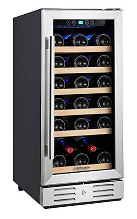 Kalamera Mini Fridge 15" Wine Cooler Refrigerator - 30 Bottle Wine Fridge with Stainless Steel Refrigerator& Double-Layer Tempered Glass Door and Temperature Memory Function Built-in or Freestanding