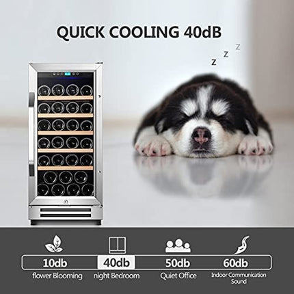 Karcassin 15 Inch Wine Cooler, 32 Bottle Wine Refrigerator with Stainless Steel Tempered Glass Door, Fit Red & White Wine, Built-in or Freestanding