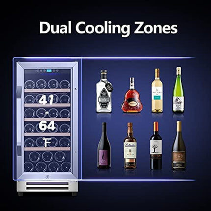 Karcassin 15 Inch Wine Cooler, 32 Bottle Wine Refrigerator with Stainless Steel Tempered Glass Door, Fit Red & White Wine, Built-in or Freestanding