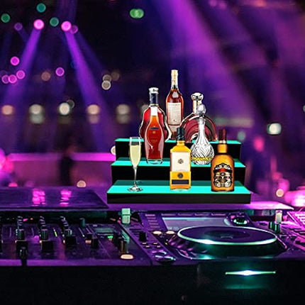 KERTY LED Lighted Liquor Bottle Display Shelf， 24 Inch 3 Step Acrylic Mounted Wine Racks for Commercial Home Bar, Illuminated Bar Bottle Lighting Shelves with Remote and App Control