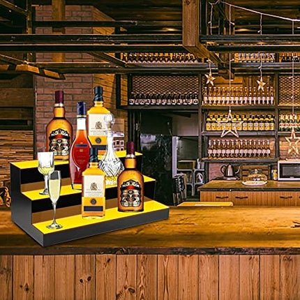 KERTY LED Lighted Liquor Bottle Display Shelf， 24 Inch 3 Step Acrylic Mounted Wine Racks for Commercial Home Bar, Illuminated Bar Bottle Lighting Shelves with Remote and App Control
