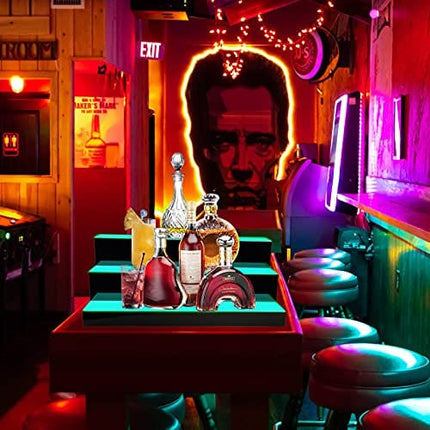 KERTY LED Lighted Liquor Bottle Display Shelf， 24 Inch 3 Step Acrylic Mounted Wine Racks for Commercial Home Bar, Illuminated Bar Bottle Lighting Shelves with Remote and App Control