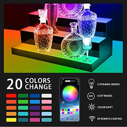 KERTY LED Lighted Liquor Bottle Display Shelf， 24 Inch 3 Step Acrylic Mounted Wine Racks for Commercial Home Bar, Illuminated Bar Bottle Lighting Shelves with Remote and App Control