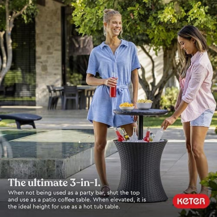 Keter Pacific Cool Bar Outdoor Patio Furniture and Hot Tub Side Table with 7.5 Gallon Beer and Wine Cooler, Grey