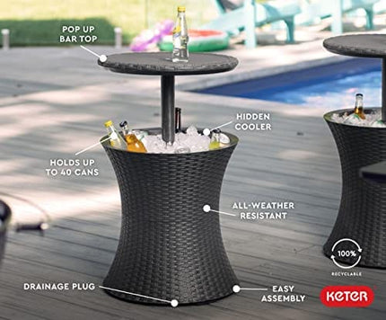 Keter Pacific Cool Bar Outdoor Patio Furniture and Hot Tub Side Table with 7.5 Gallon Beer and Wine Cooler, Grey