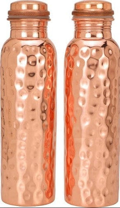 Authentic Ayurvedic Copper Water Bottle Pack of 2 for Drinking Water | Large 34OZ Copper Vessel | 2 Canvas Bottle Carrying Bags