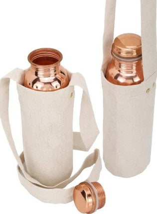 Authentic Ayurvedic Copper Water Bottle Pack of 2 for Drinking Water | Large 34OZ Copper Vessel | 2 Canvas Bottle Carrying Bags