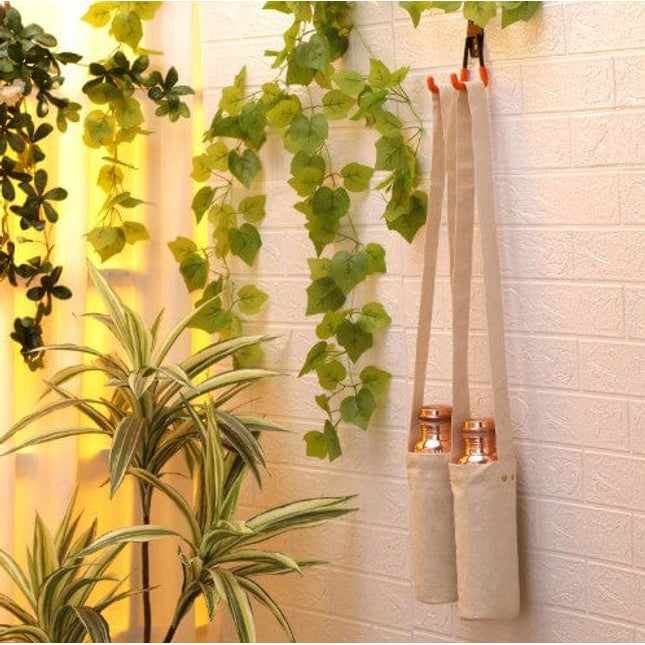 Authentic Ayurvedic Copper Water Bottle Pack of 2 for Drinking Water | Large 34OZ Copper Vessel | 2 Canvas Bottle Carrying Bags