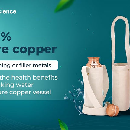 Authentic Ayurvedic Copper Water Bottle Pack of 2 for Drinking Water | Large 34OZ Copper Vessel | 2 Canvas Bottle Carrying Bags