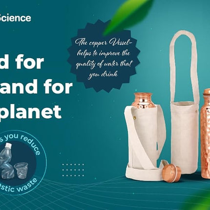 Authentic Ayurvedic Copper Water Bottle Pack of 2 for Drinking Water | Large 34OZ Copper Vessel | 2 Canvas Bottle Carrying Bags