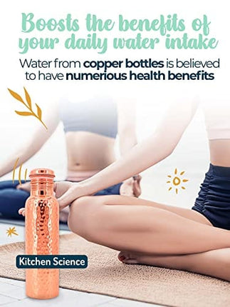 Kitchen Science Copper Water Bottle (32oz/950ml) w/a Carrying Canvas Bag | 100% Pure Copper Bottle for Drinking Water | Lab-Tested, Heavy Duty & Leak-Proof | Authentic Ayurvedic Copper Water Bottle