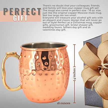 Kitchen Science [Gift Set] Moscow Mule Mugs, Stainless Steel Lined Copper Moscow Mule Cups Set of 6 (18oz) w/Straws, Jigger, Spoon & Brush | Tarnish-Resistant Stainless Steel Interior