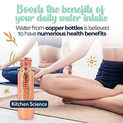 Kitchen Science Water Bottle (32oz/950ml) w/a Carrying Canvas Bag | 100% Pure Copper Bottle for Drinking Water | Lab-Tested, Heavy Duty & Leak-Proof | Authentic Ayurvedic Copper Bottle