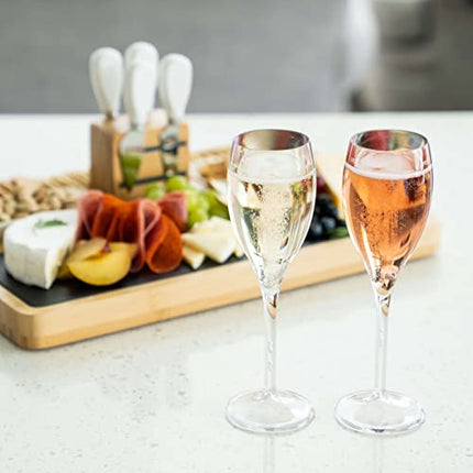 KLOVEO Plastic Champagne Flutes - Set of 6 - Made in Italy - Insanely Durable and Versatile Plastic Champagne Glasses - Reusable, Dishwasher Safe, Mimosa Glasses, White Wine Glasses - 5 oz, Clear