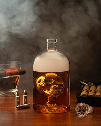 Kobi & Knight Premium Skull Decanter - Handmade Skull Whiskey Decanter with Airtight Stopper - Borosilicate Glass Skull Decanter - Thick Vodka, Rum, Gin, Tequila Bottle - 25fl oz / 750ml Skull Barware