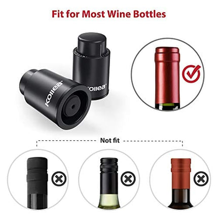 Wine Stoppers, Kollea Wine Bottle Stoppers, Vacuum Wine Stoppers, Reusable Wine Preserver with Time Scale, Wine Vacuum Pump Wine Saver Wine Corks, Best Gift for Wine Lovers (2 Pack, Black)