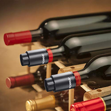Wine Stoppers, Kollea Wine Bottle Stoppers, Vacuum Wine Stoppers, Reusable Wine Preserver with Time Scale, Wine Vacuum Pump Wine Saver Wine Corks, Best Gift for Wine Lovers (2 Pack, Black)
