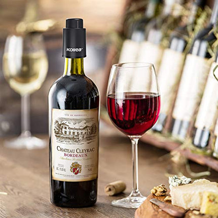 Wine Stoppers, Kollea Wine Bottle Stoppers, Vacuum Wine Stoppers, Reusable Wine Preserver with Time Scale, Wine Vacuum Pump Wine Saver Wine Corks, Best Gift for Wine Lovers (2 Pack, Black)