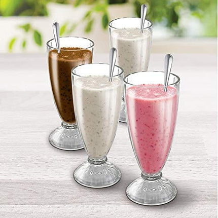 KOVOT Set Of 4 Old Fashioned Soda Glasses And Spoons - (4) 13-Ounce Classic Ice Cream Soda Glasses & (4) Metal Spoons