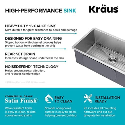 Kraus KHU100-30 Kitchen Sink, 30 Inch, Stainless Steel