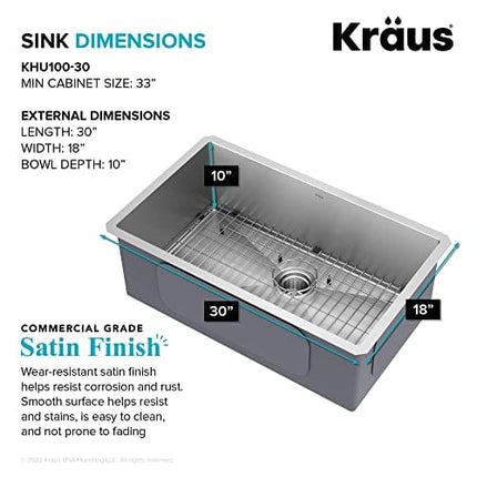 Kraus KHU100-30 Kitchen Sink, 30 Inch, Stainless Steel