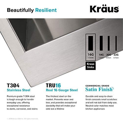 Kraus KP1TS15S-1 Pax Kitchen Sink Single Bowl, 15 Inch, Zero Radius