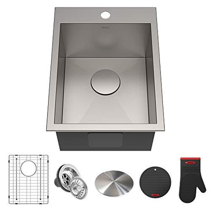 Kraus KP1TS15S-1 Pax Kitchen Sink Single Bowl, 15 Inch, Zero Radius