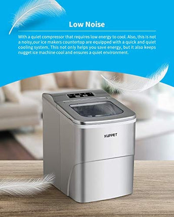 KUPPET Ice Maker Machine for Countertop, Portable Automatic Ice Maker with LCD Display, 9 Ice Cubes Ready in 6min, 26 lbs/day - for Parties/Home/Office/Bar, Ice Scoop and Basket (Silver)