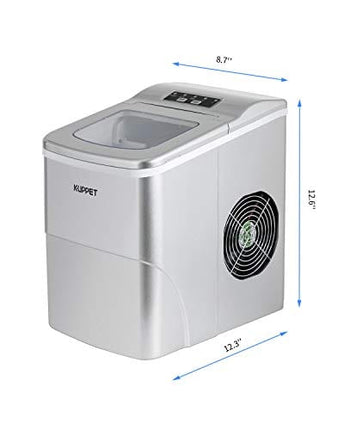 KUPPET Ice Maker Machine for Countertop, Portable Automatic Ice Maker with LCD Display, 9 Ice Cubes Ready in 6min, 26 lbs/day - for Parties/Home/Office/Bar, Ice Scoop and Basket (Silver)