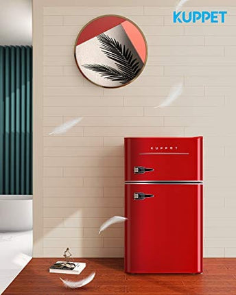 KUPPET Retro Mini Refrigerator 2-Door Compact Refrigerator for Dorm, Garage, Camper, Basement or Office, 3.2 Cu.Ft (Red)