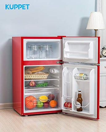 KUPPET Retro Mini Refrigerator 2-Door Compact Refrigerator for Dorm, Garage, Camper, Basement or Office, 3.2 Cu.Ft (Red)